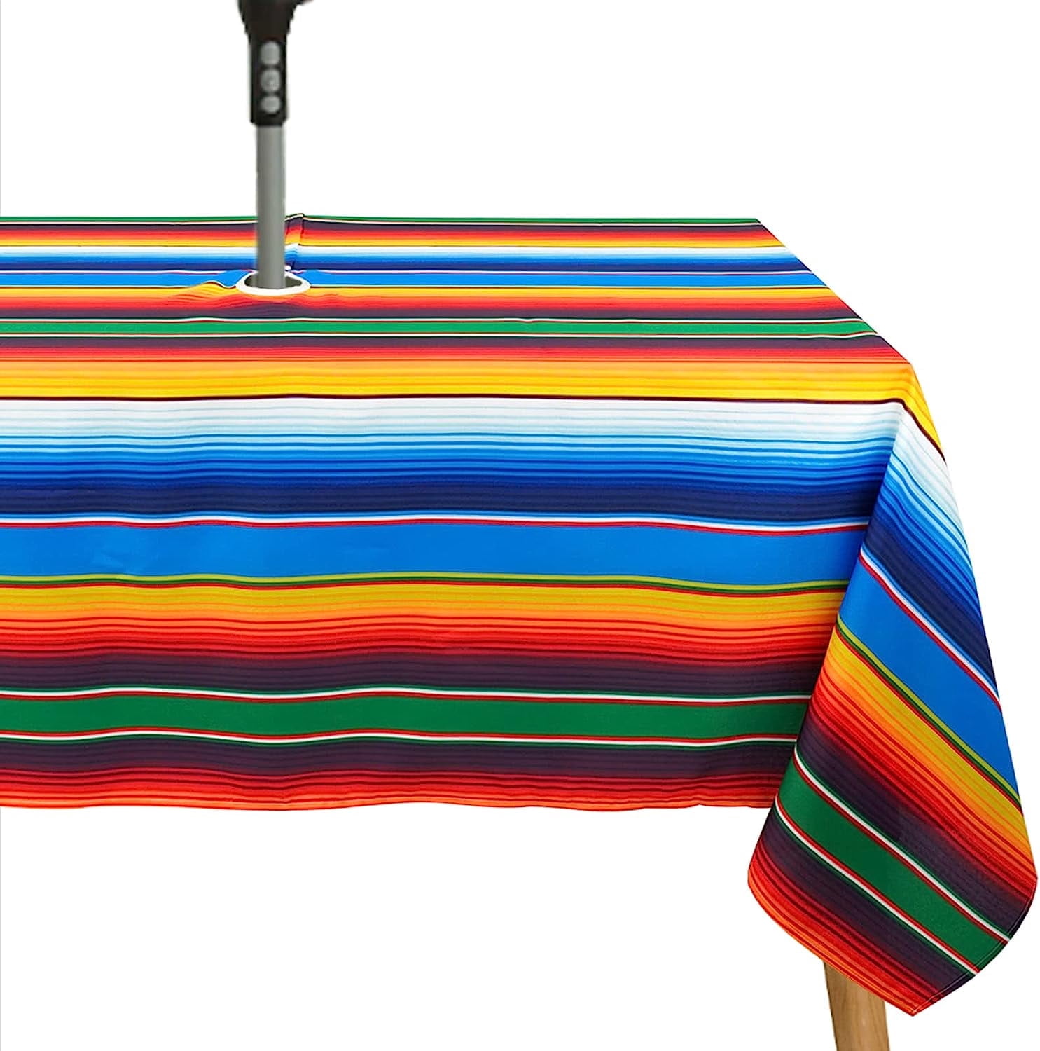 Waterproof Outdoor Tablecloth with Umbrella Hole for Rectangle Table 60x84inch Mexican Stripes Patio Table Cloth with Zipper