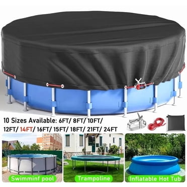 SHELTUSE Couverture de Piscine Ronde de 14 Pi, Couverture Solaire de Piscine Ronde en Oxford hors Terre avec Corde d'Acier pour Piscines hors Terre, Couverture de Piscine hors Terre, Couverture de Piscine d'Hiver, Noir