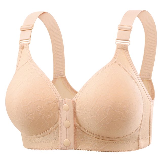Lenpel Front Closure Bras for Women Plus Size Wireless Full Coverage Supportive Push up Bras Comfortable Everyday Bralettes(Khaki,Small)