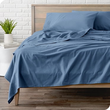 Bare Home Ensemble de Draps en Flanelle - 100 % Coton - Poche Profonde - Grand/double, Bleu Couronne, 4 Pcs