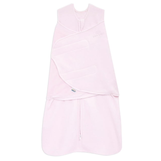HALO® SleepSack® Emmaillotage en Micro-Polaire Rose Doux, Petite Taille, Couverture Portable Sans Manches avec Attaches d'Emmaillotage 3 Directions Ajustables et Fermeture Éclair avant Inversée pour des Changements de Couche Faciles, Conçue pour Favoriser un Sommeil Sécuritaire et un Développement Sain des Hanches pour Bébés.