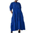thumbnail image 1 of AherBiu Plus Size Maxi Dresses for Women Button up High Neck 1/2 Sleeve Ruched Ruffle Flowy Long Summer Dress, 1 of 6