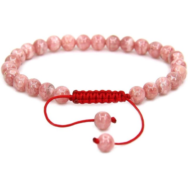 Bracelet Ajustable Unisexe en Perles Rondes de 6 mm en Rhodochrosite Argentine Naturelle de Qualité A 7 Pouces