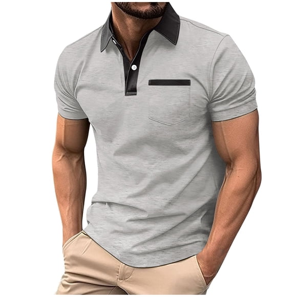 Gspmoly T-Shirts Chemises pour Hommes, Col d'Été Mode Poche Poitrine Chemise à Manches Courtes pour Homme Bouton Haut/chemise à Col à Manches Courtes Hauts de Sortie Articles en Liquidation