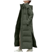 Oversized Jacket in Clearance Women Long Quilted Coat Hooded Maxi Length Long Sleeve Puffer Jacket Winter Fashion Padded Down Cotton Coat Winter Outerwear Greeny S New