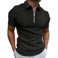 thumbnail image 1 of MAWCLOS T-Shirts pour Hommes Manches Courtes Hauts d'Été Polo Rayé Décontracté Plage Col à Revers Tee Noir S, 1 of 2