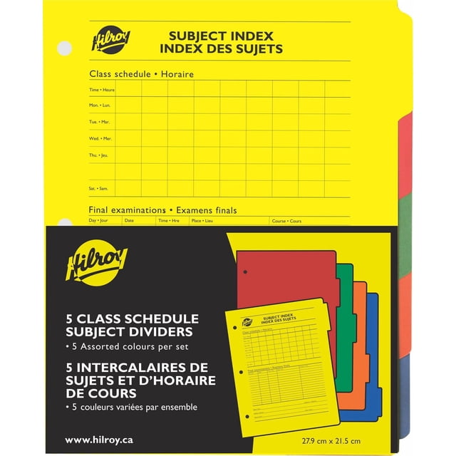 Hilroy® 5 class schedule subject divider
