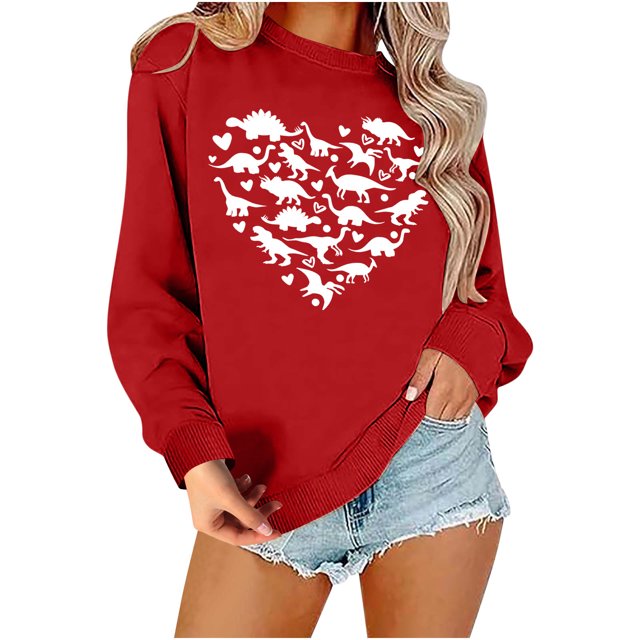 Penkiiy Chandails en Molleton de la Saint-Valentin Love Heart : Chandails en Molleton de la Saint-Valentin pour Femmes Décontracté Graphique Adorable Pull à Manches Longues TP Rouge