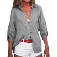 thumbnail image 1 of Kcodviy Women Spring and Summer Button Down Blouses for Women Simple Solid Color Lapel Rayon Tops for Women Three Quarter Sleeve Buttons Oversized T Shirts for Women Cardigan Cotton and Tops Blouse, 1 of 8