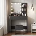 thumbnail image 2 of Vabches Lumières DEL Coiffeuse Tabouret de Coiffeuse Ensemble de Table Noir, 2 of 12