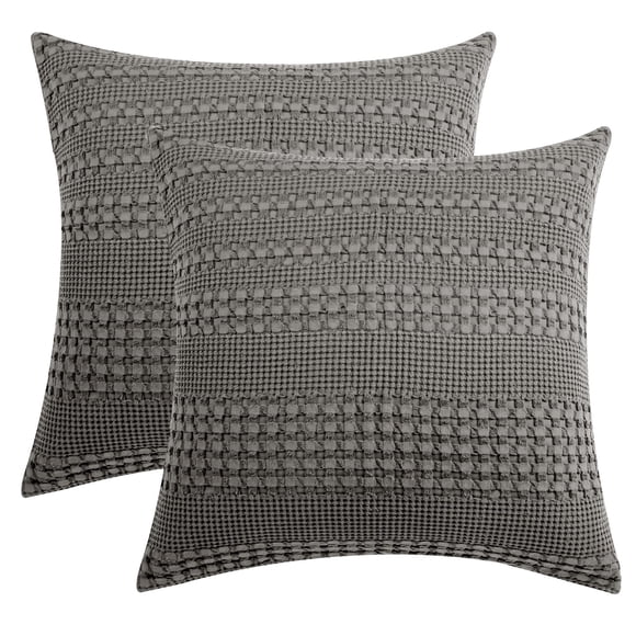 PHF Housses de Coussin Euro en Coton Gaufré 100 %, Lot de 2 26 Pouces" x 26 Pouces Pouces" pour Décoration Intérieure Élégante, Sans Insert, Housses de Coussin Euro Décoratives pour Lit Canapé Sofa, Gris Foncé