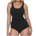 thumbnail image 2 of UPPADA Maillots de Bain 2 Pcs pour Femmes Haut Tankini Blouson et Bas Short Maillot de Bain Col Ras du Cou Bretelles Doubles Ajustables Contrôle du Ventre Maillots de Bain avec Soutien-Gorge Liquidation en Liquidation Noir,m, 2 of 8