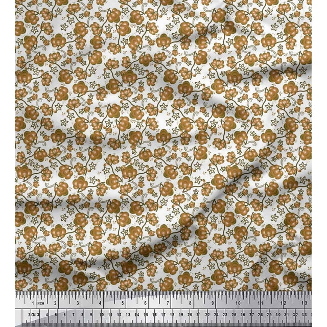 Soimoi Satin Silk Fabric Flower Artistic Printed Fabric 1 Yard 42 Inch Wide