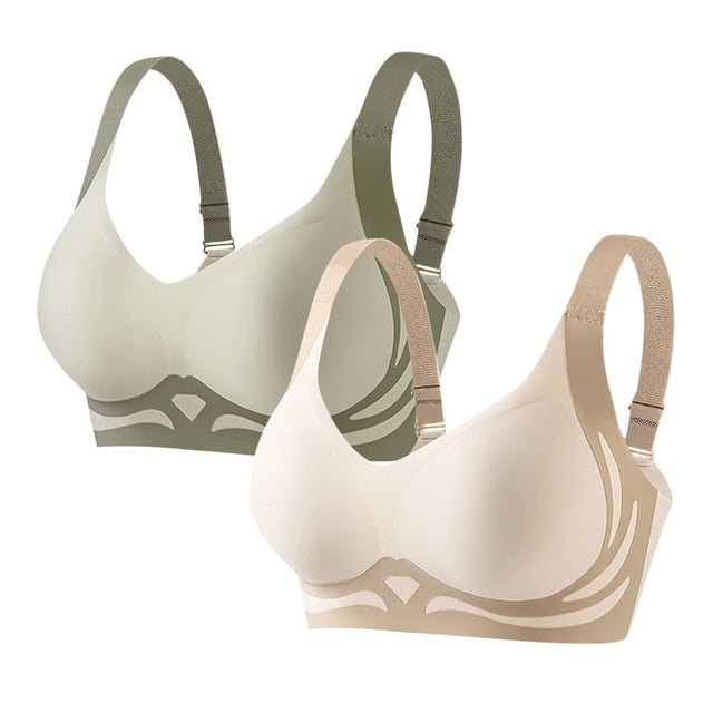 Yuyuzo 2PC Bras for Women Wireless Supportive Seamless Push-Up Bra Color Block Soft Everyday Bras