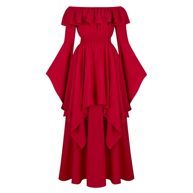 Babysbule Robes pour Femmes Automne Élégantes Femmes Décontractées Rétro à Épaules Dénudées Manches Longues Taille Haute Robes