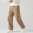 thumbnail image 2 of Lovzfmll Men's Solid Color Slit Hem Cargo Sweatpants, Elastic Drawstring Waist, Straight-Leg for Modern Style Khaki, L, 2 of 5