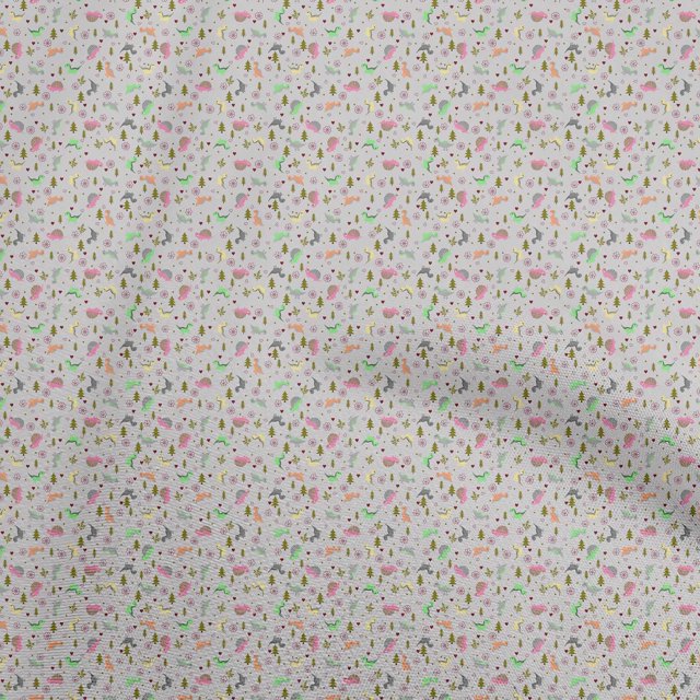oneOone Rayon Light Gray Fabric Colorful Dinosaur Cartoon Craft Projects Decor Fabric Printed By The Yard 56 Inch Wide