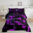 thumbnail image 1 of YST Neon Purple and Black Queen Comforter Set for Girls Boys,3D Checkered Geometric Bedding Set,Abstract Square Grid Comforter Set Breathable Soft,Glowing Geometry Quilt Bed Set 3Pcs, 1 of 5