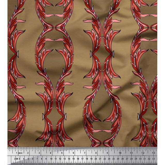 Soimoi Poly Georgette Fabric Stripe & Ogee Damask Printed Fabric 1 Yard 42 Inch Wide
