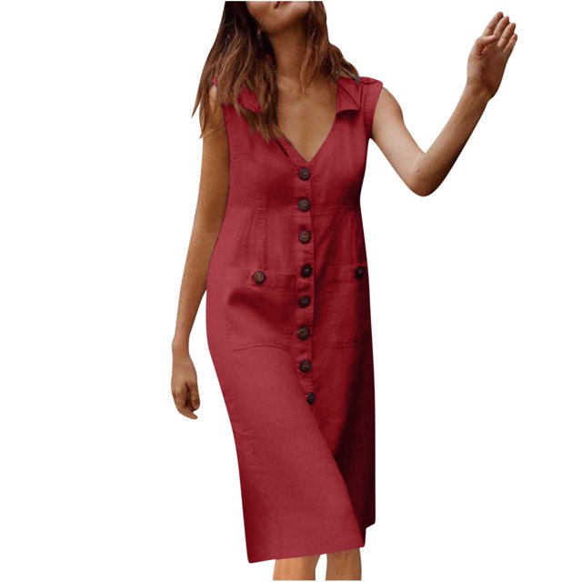 Birdeem Womens Summer Solid Color V-Neck Soft Comfortable Sleeveless Vest Dress