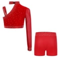 thumbnail image 2 of RUNQHUI Gymnastics Leotard for Girls 2 Piece Dance Outfit Rhinestone Mesh Crop Top with Shorts Set Activewear Red 14, 2 of 6