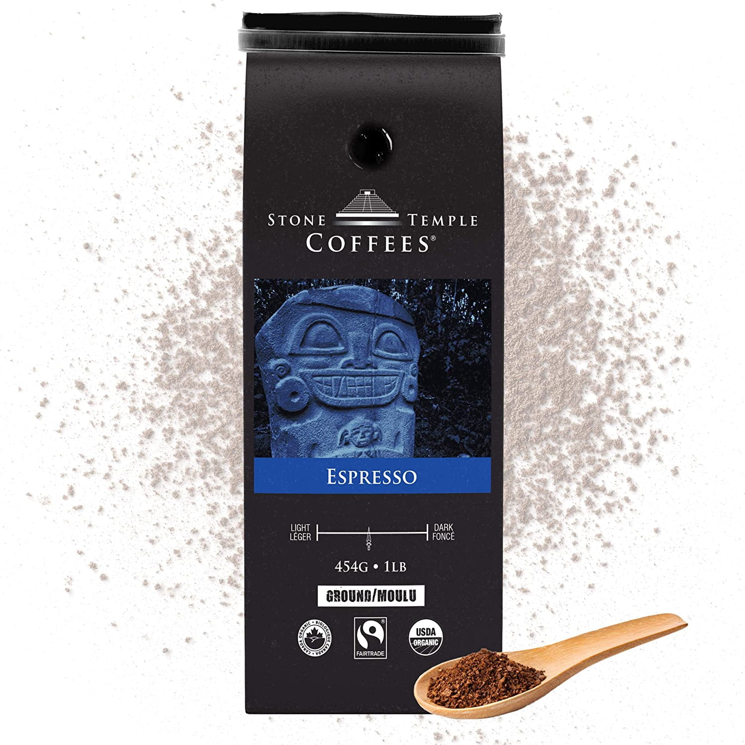 Stone Temple Coffees - Espresso, Ground, Medium Roast, Certified Organic and Fairtrade 1lb/454g Bag