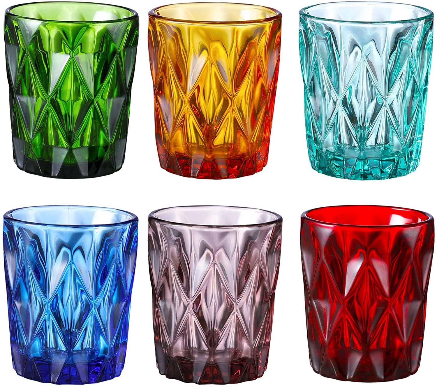 Gala Houseware Vintage Colored Drinking Glasses, 9 oz Glass Tumblers, Set of 6