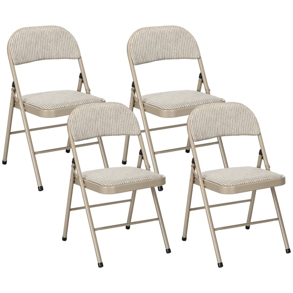 HOMCOM Chaises Pliantes en Métal avec Coussin en Lin Chaises Pliables Beige