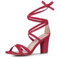 thumbnail image 1 of BLISSFUL STEP Women's Solid Color Lace up High Block Heeled Sandals, 1 of 7