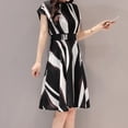 thumbnail image 3 of SHOPESSA Vêtements Grande Taille pour Femmes Mode Robe de Bureau pour Femmes Ceinture Col Rond Manches Courtes Robe Longueur Genou, 3 of 8