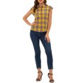 thumbnail image 2 of INSPIRE CHIC Women's Point Collar Short Cap Sleeves Plaids Button Down Shirt Yellow XL, 2 of 5