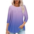 thumbnail image 1 of Pisexur Womens Plus Size Sweatshirt Gradients 3/4 Length Sleeve Tops Fall V-Neck Blouses Spring Ruffle Sleeve Tunic T-Shirts Dressy Casual, 1 of 4