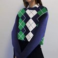 thumbnail image 2 of Chandails Style Anglais à Manches Longues pour Femmes à Motif Argyle Haut pour Dames, 2 of 5