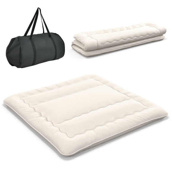 Costway King Futon Mattress Japanese Floor Sleeping Pad Washable Cover Carry Bag Beige