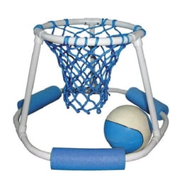 SITODIER Panier de basket-ball 2 en 1 flottant pour piscine et jeu d'anneaux avec 4 balles et pompe, jeux de basket-ball d'été, fête de famille pour enfants et adultes (bleu