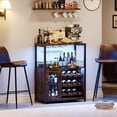 thumbnail image 3 of YUSAZENS Wine Bar Cabinet with LED Lights, Liquor Storage Cabinet with Detachable Wine Rack, Glass Holder & Mesh Door, Buffet Sideboard for Dining Room, Kitchen, Living Room, Rustic Brown, 3 of 8