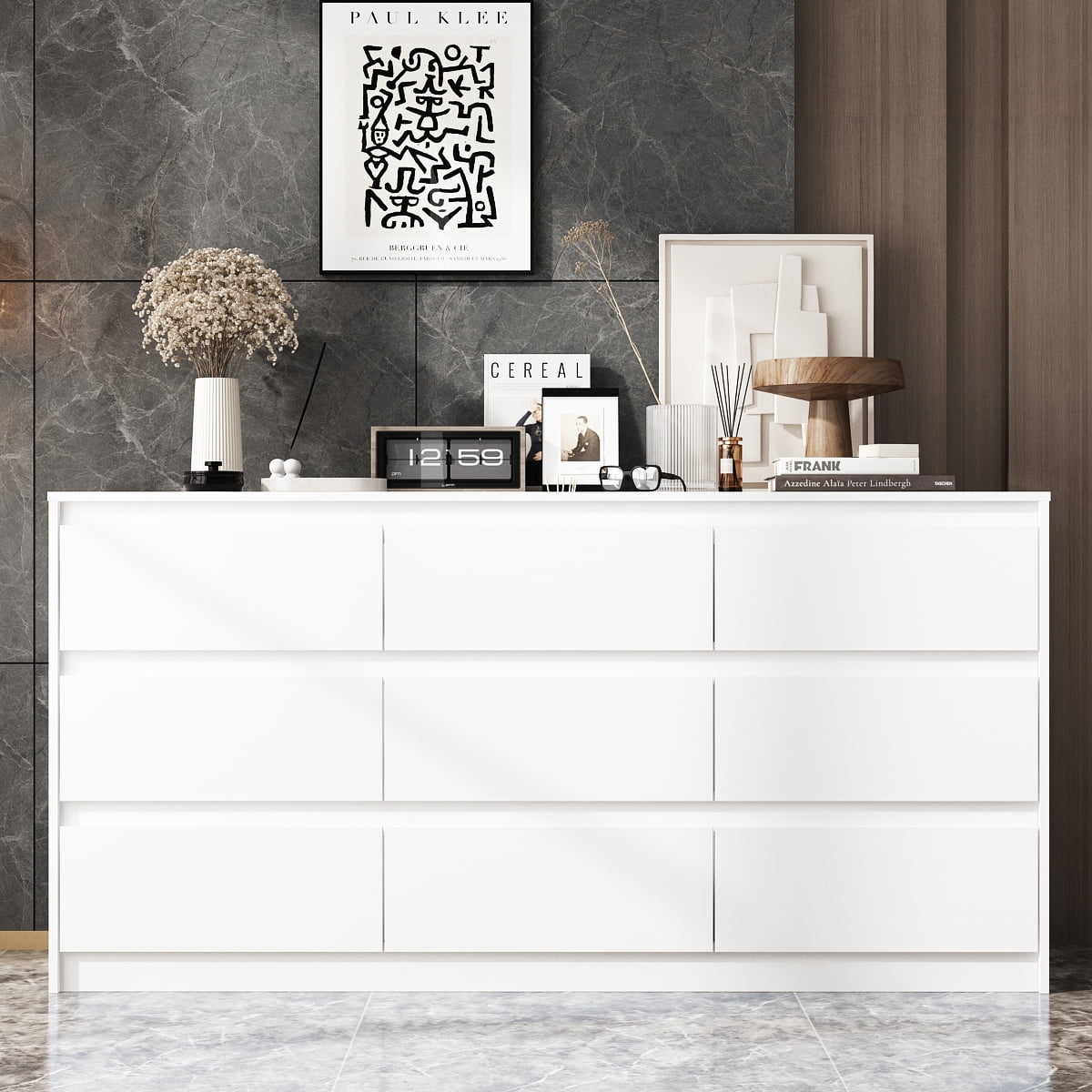 MONSLIPA 9 Drawer Dresser, Chest of Drawer White Dresser Ideal for Bedroom