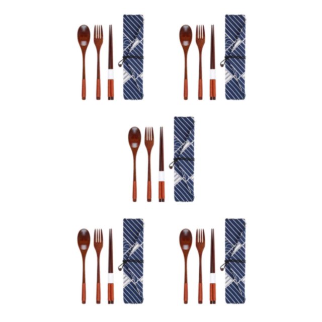 Maytalsory Set School Student Chopstick Fork Spoon Flatware with Storage Bag Type 4 5Set