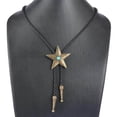 thumbnail image 4 of Black PU Leather Western Cowboy Cowboy Necklace Rodeo Necklace Rodeo Star Rodeo Bolo Tie Bola Necklace Antique Brass, 4 of 7