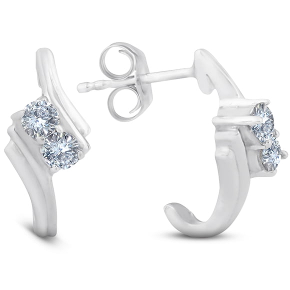 Boucles d'Oreilles Diamant Pierre 1/3Ct Forever Us 2 en Or Blanc 14K