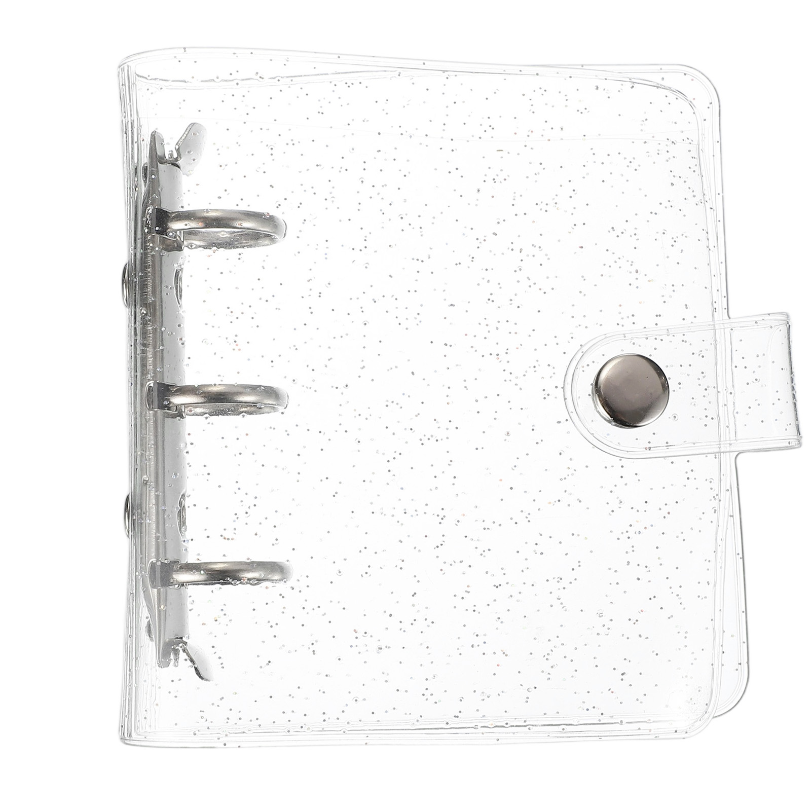 Uxcell Mini Binder Cover, 4.3 Inch Clear Binder Protector 3 Ring Refillable Notebook Binder with Snap Button for Photo Scrapbook Journal Ledger, Silver
