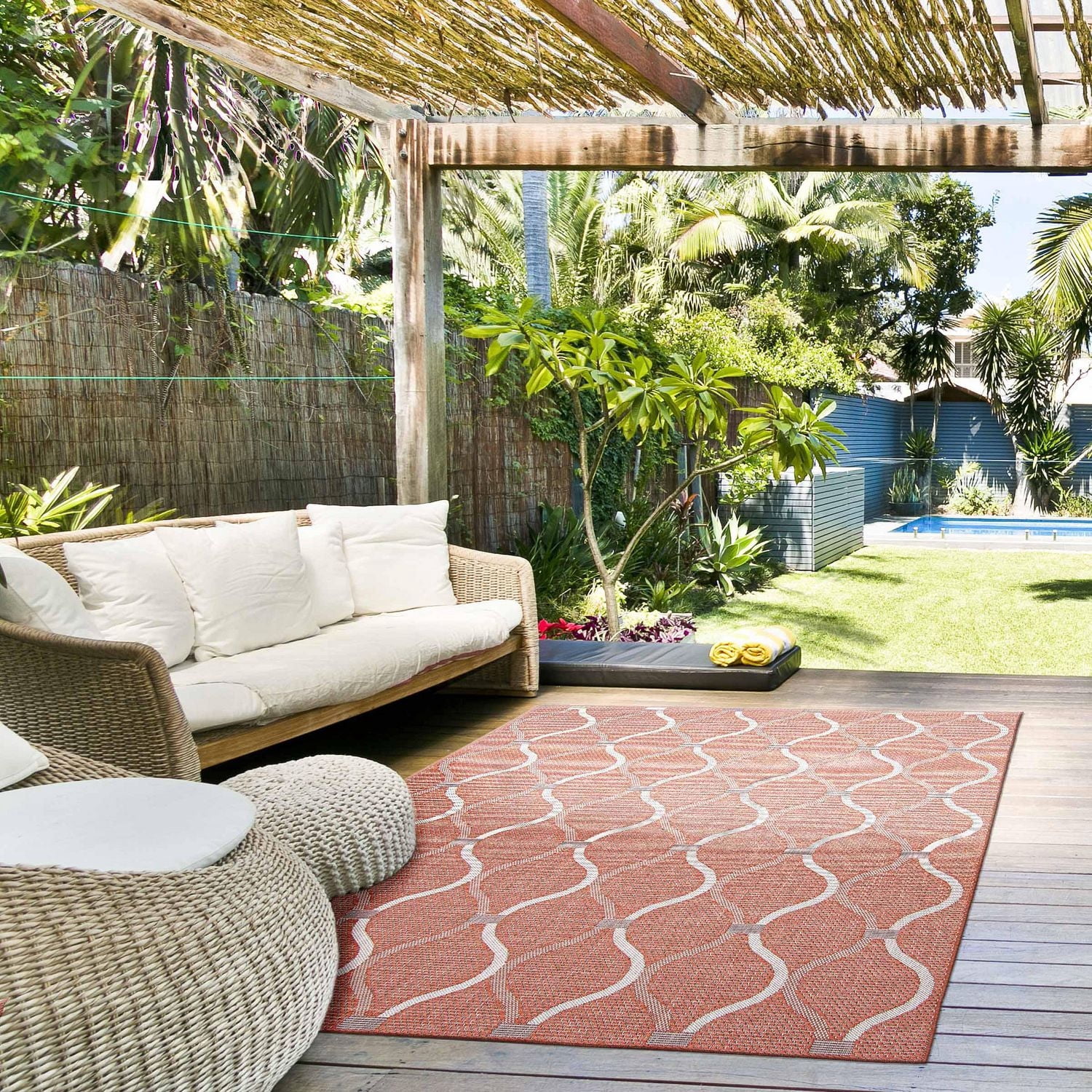 ECARPET Outdoor Area Rug for Patio, Deck, Backyard, Camping, Water Proof Carpet, Veranda Abstract Collection