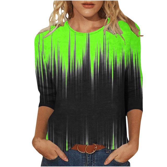 Hauts pour Femmes Décontractés Imprimés à Col Rond T-Shirt à Manches 3/4 Haut Ample, Hauts à Manches 3/4 pour Femmes, Hauts Décontractés pour Femmes, T-Shirts pour Femmes