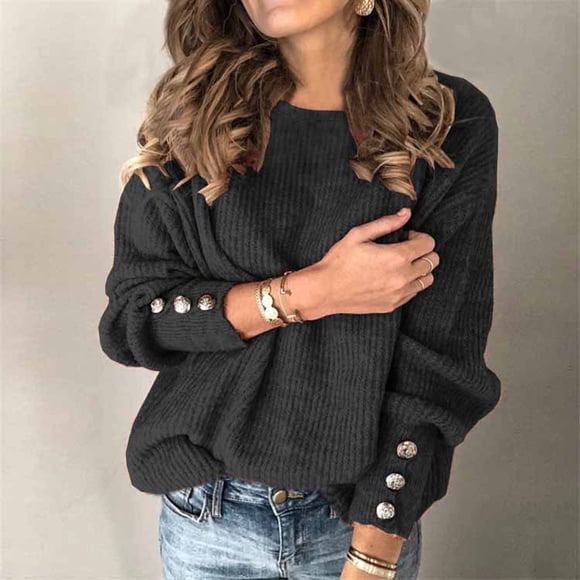 XZNGL Womens Fashion Solid Color Pullover Round Neck Warm Long Sleeve Sweater