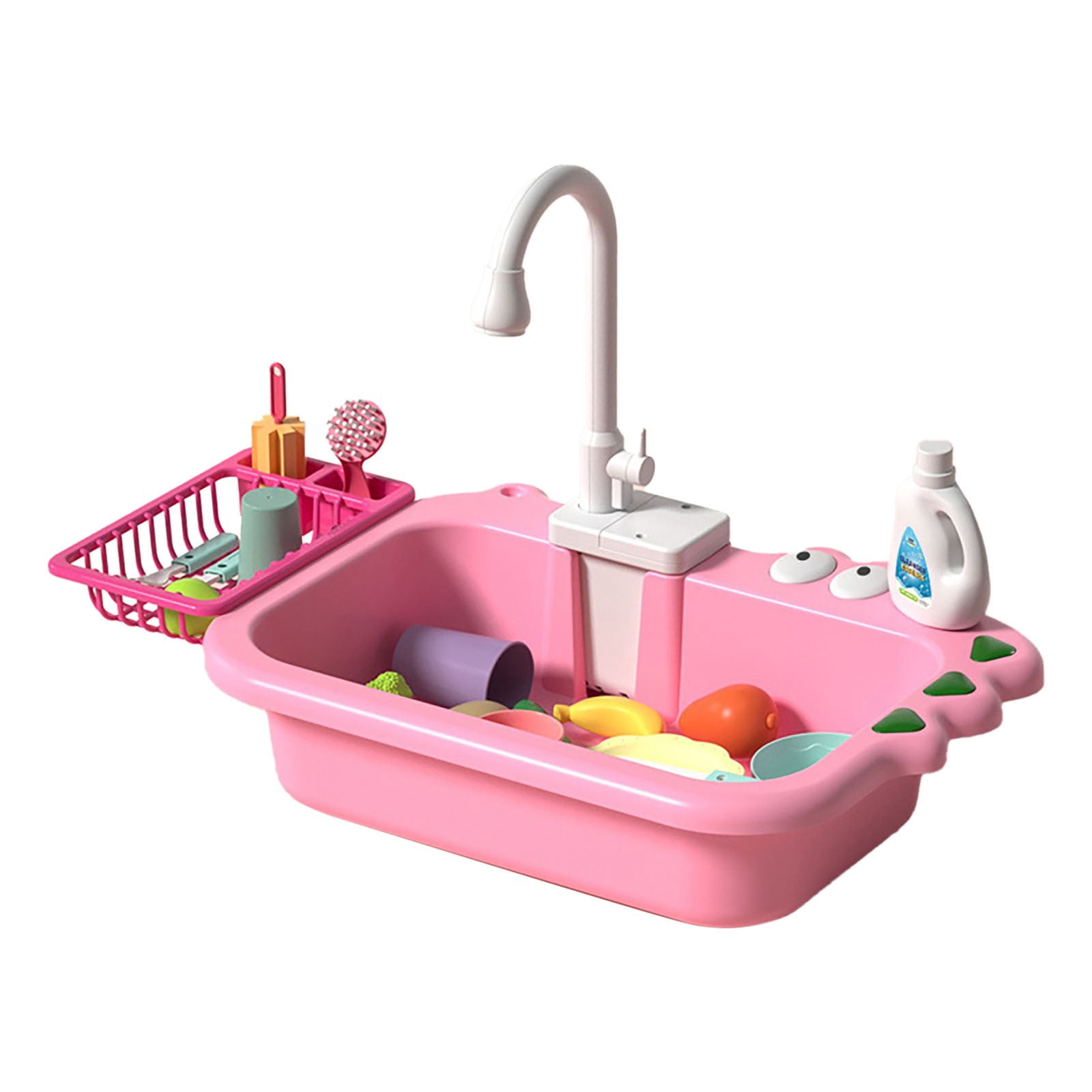 Kids' Pretend Play Kitchen Set with Storage & Dishwashing/Vegetable Washing Accessories Multiple Colors