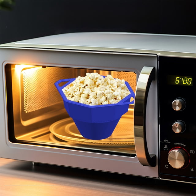 Iumwxz Food Grade Silicone Popcorn Bowl Foldable Microwave Popcorn Maker with Lid Easy Clean Double Handle Design Multi Color Collapsible Bucket for Movie Night Home Snacks Blue Free Size