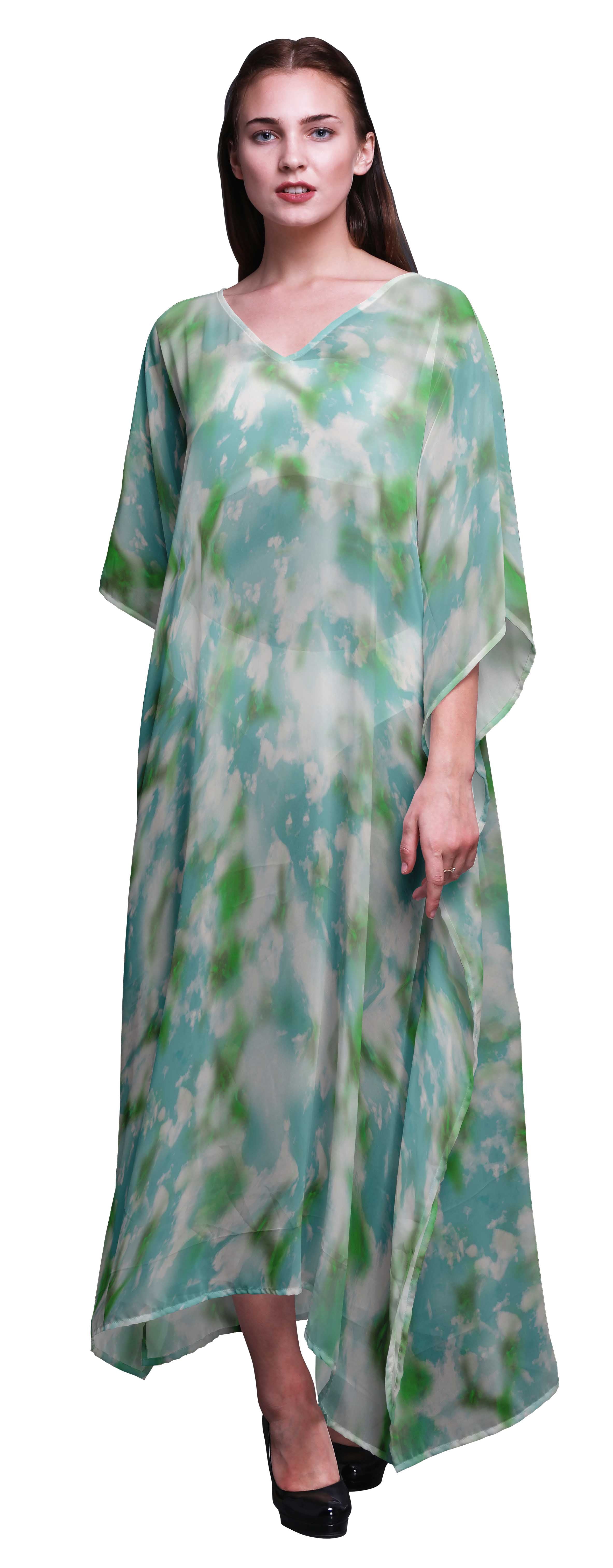 Bimba Kaftan de Plage Teinture sur Nœuds, Paréo de Bikini, Robe Maxi pour Femmes, Long Caftan-S-L
