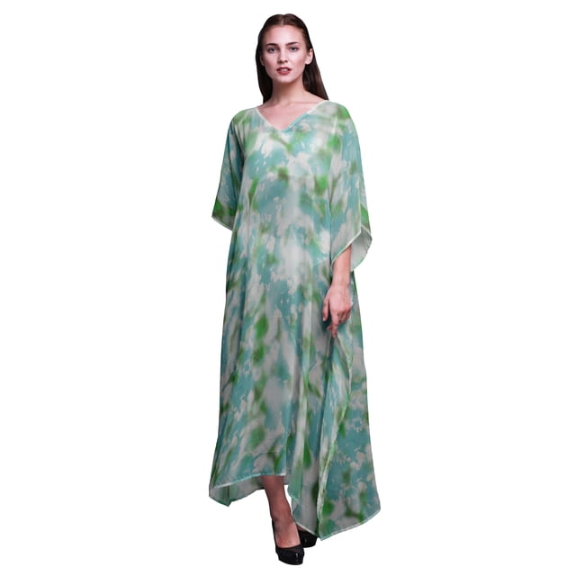 Bimba Kaftan de Plage Teinture sur Nœuds, Paréo de Bikini, Robe Maxi pour Femmes, Long Caftan-S-L