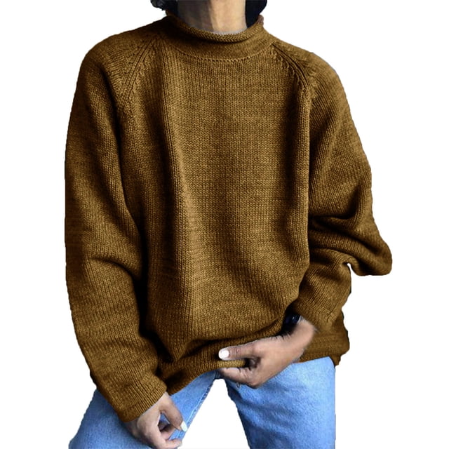 AherBiu Chandails Grande Taille pour Femmes, Tricot Côtelé, Manches Longues, Col Roulé, Hauts Amples, Chandail d'Hiver