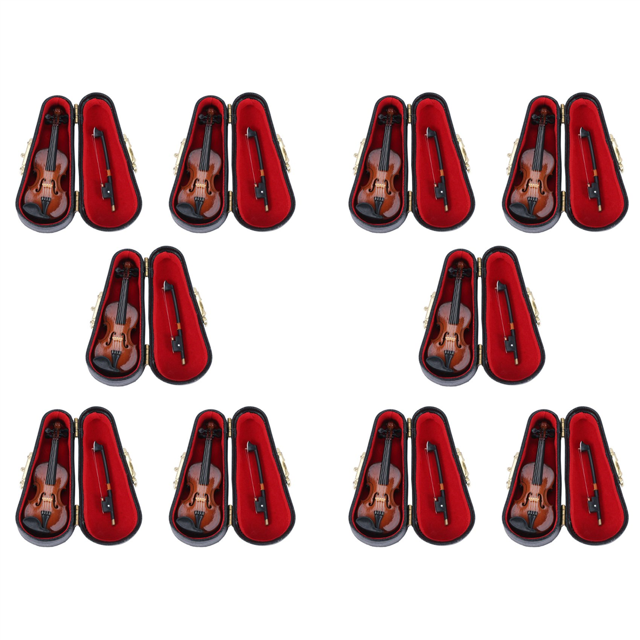 10X Cadeaux Instrument de Musique Violon Miniature Réplique avec Étui, 8x3cm, 10 Pcs Modèle Violon, Marron & Noir